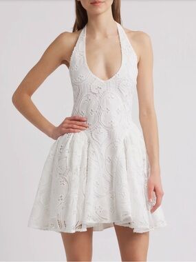 White Halter Lace Mini Dress Hera Eyelet Halter Minidress